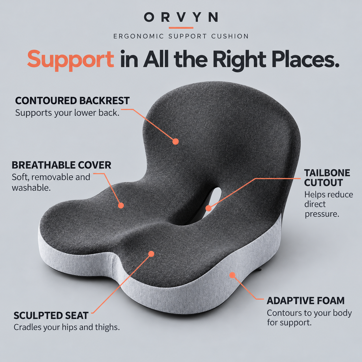 ORVYN Ergonomic Support Cushion