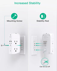 Mifaso Night Light Surge Protector Outlet Extender 5-Outlet Splitter and 4 USB Ports (2 USB C Charger), Multi Plug Outlet for Ho