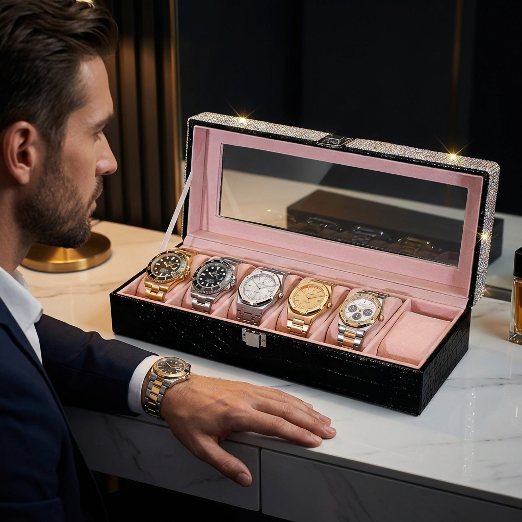 Bling Rhinestone Luxury 6-Slot Watch Box
